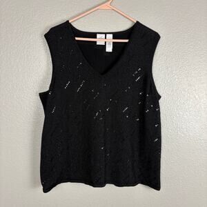 Emma James Liz Claiborne Size 2 Black Sequin Beaded Embroidered Sleeveless Tank